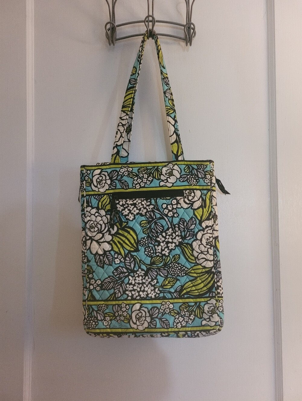 Quilted Vera Bradley Laptop Bag Turquoise Lime Island Blooms Floral Pattern